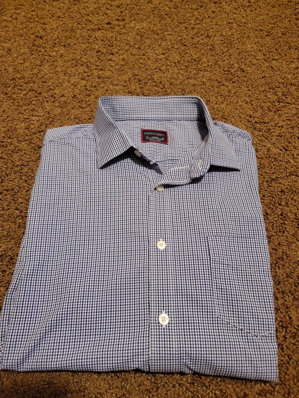 UNTUCKit Men’s Navy and White Micro-Check Button-Up Shirt Size LARGE